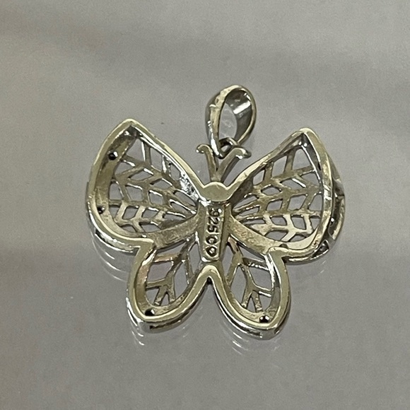 Vintage filigree, Sterling, silver butterfly pendant diamonds - Picture 10 of 12